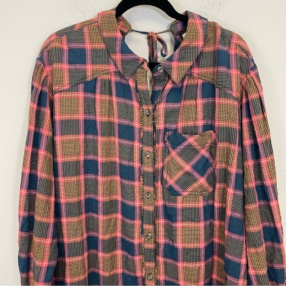 Free People Wild Side Tunic Plaid Oversized Tie Back Shirt Size S - Picture 5 of 11